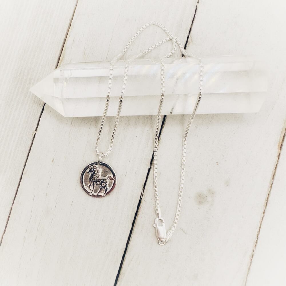Chinese Zodiac Year of The Horse Pendant Necklace Sterling Silver